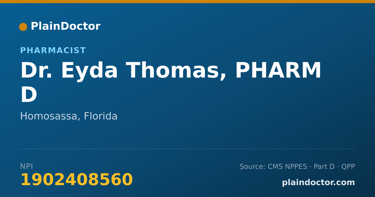 Shareable card for Eyda Thomas, PHARM D - Pharmacist, Homosassa, FL