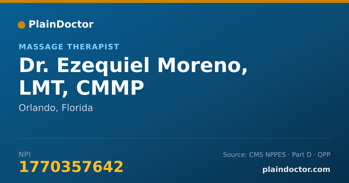 Shareable card for Ezequiel Moreno, LMT, CMMP - Massage Therapist, Orlando, FL