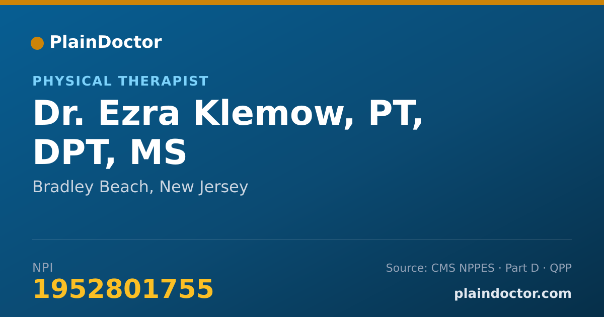 Shareable card for Ezra Klemow, PT, DPT, MS - Physical Therapist, Bradley Beach, NJ