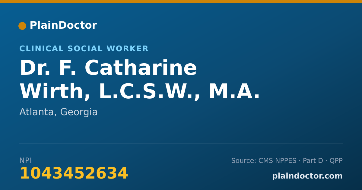 Shareable card for F. Catharine Wirth, L.C.S.W., M.A. - Clinical Social Worker, Atlanta, GA