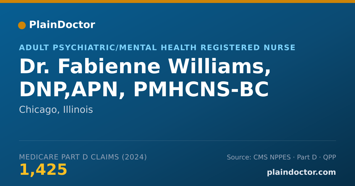 Shareable card for Fabienne Williams, DNP,APN, PMHCNS-BC - Adult Psychiatric/Mental Health Registered Nurse, Chicago, IL
