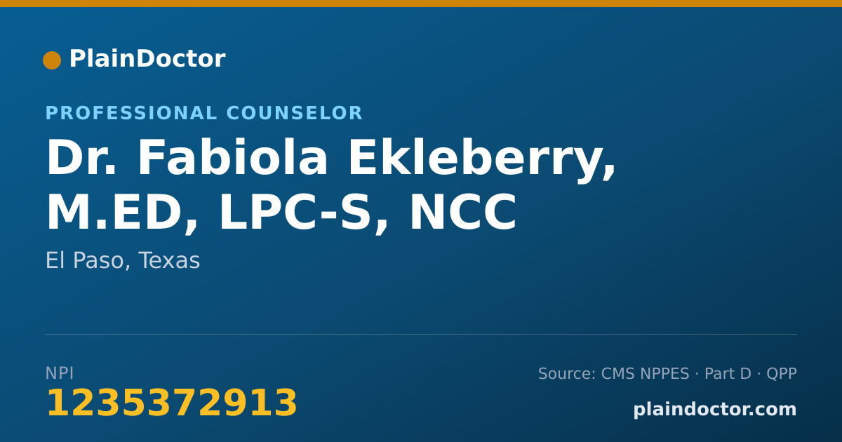 Shareable card for Fabiola Ekleberry, M.ED, LPC-S, NCC - Professional Counselor, El Paso, TX