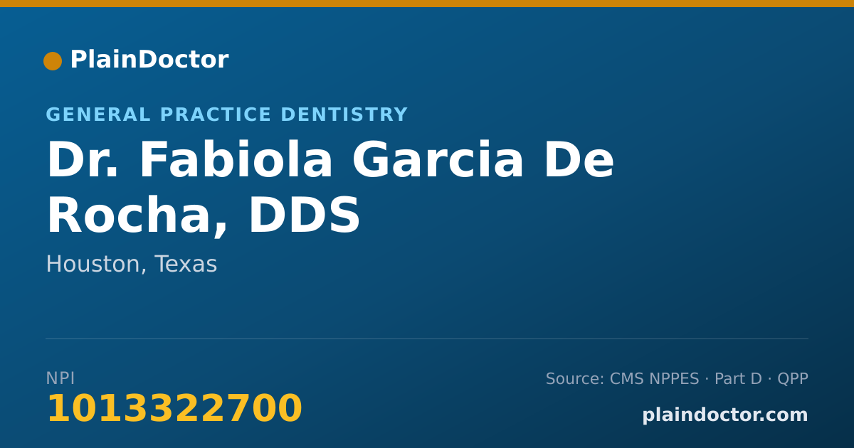 Shareable card for Fabiola Garcia De Rocha, DDS - General Practice Dentistry, Houston, TX