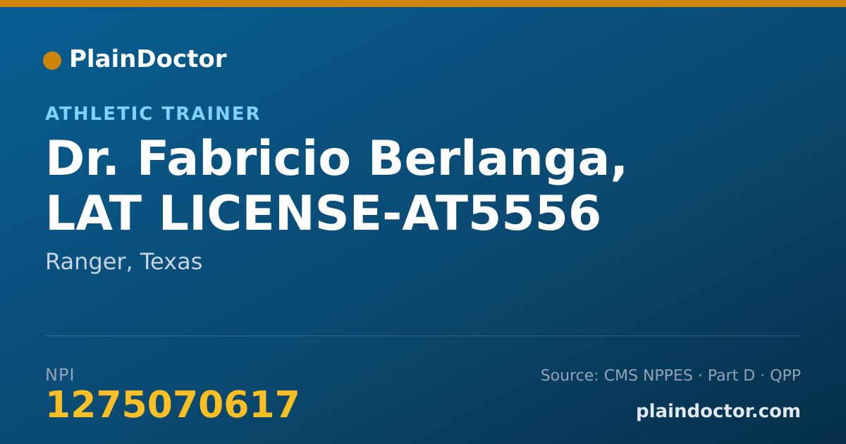 Shareable card for Fabricio Berlanga, LAT LICENSE-AT5556 - Athletic Trainer, Ranger, TX