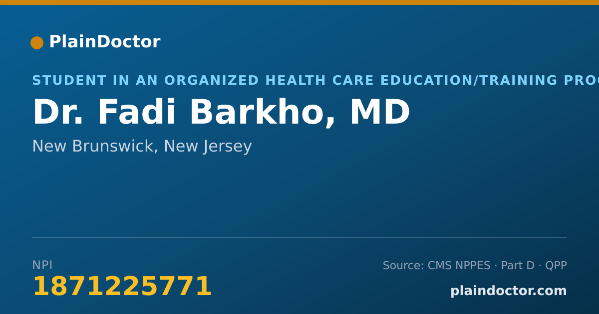 Shareable card for Fadi Barkho, MD - Student in an Organized Health Care Education/Training Program, New Brunswick, NJ