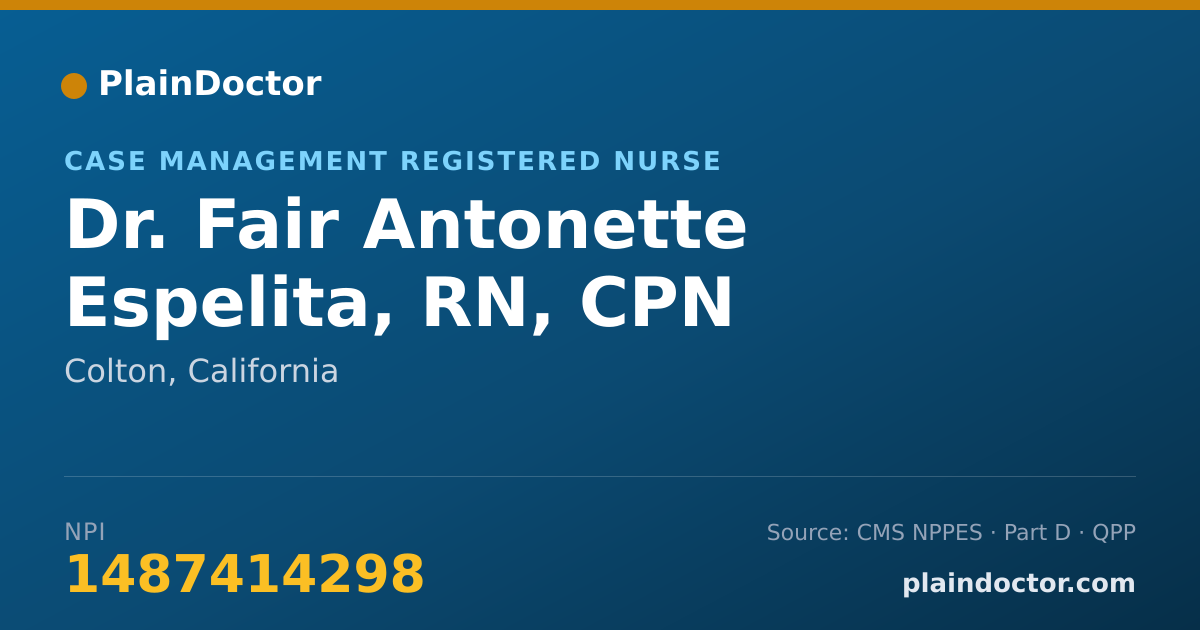 Shareable card for Fair Antonette Espelita, RN, CPN - Case Management Registered Nurse, Colton, CA