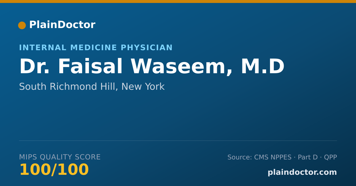 Shareable card for Faisal Waseem, M.D - Internal Medicine Physician, South Richmond Hill, NY