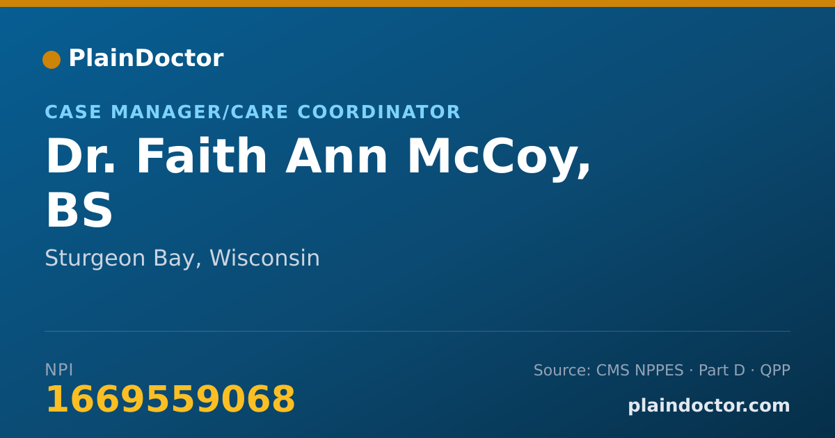 Shareable card for Faith Ann McCoy, BS - Case Manager/Care Coordinator, Sturgeon Bay, WI