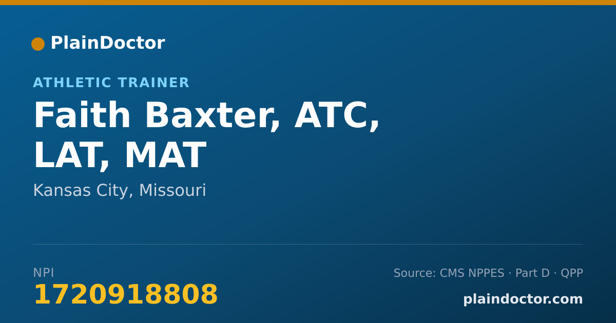 Shareable card for Faith Baxter, ATC, LAT, MAT - Athletic Trainer, Kansas City, MO