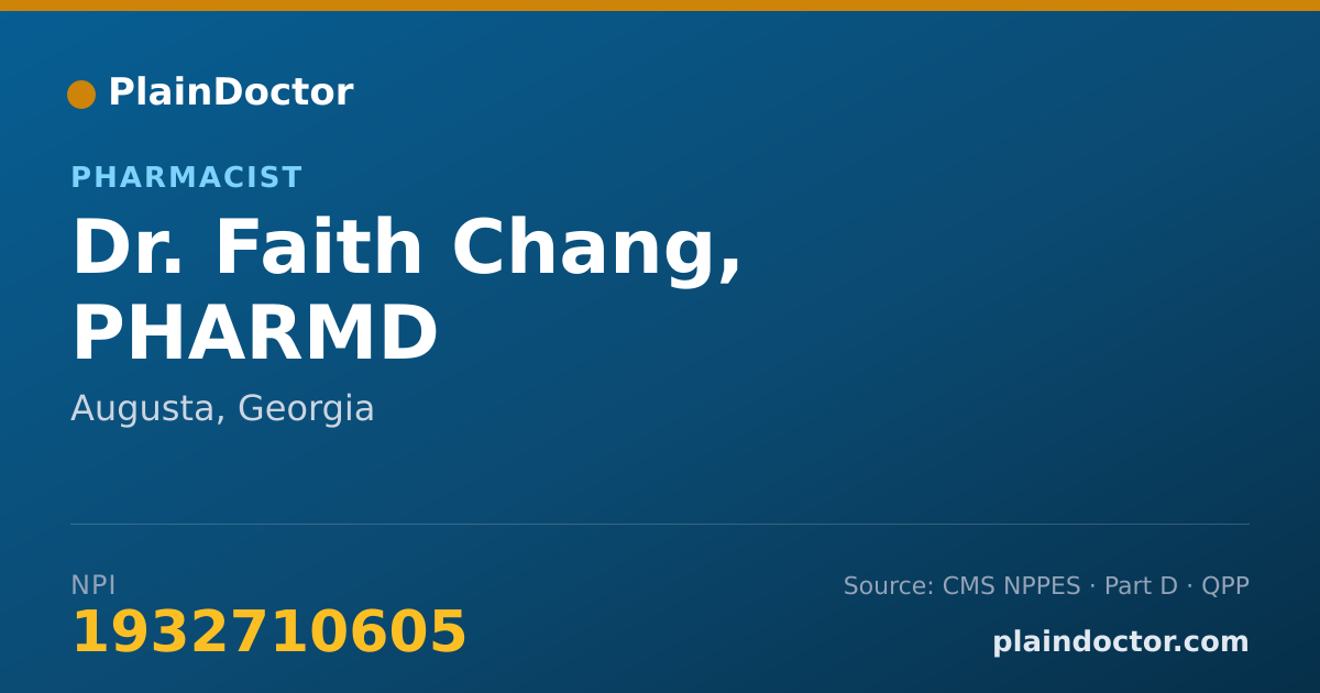Shareable card for Faith Chang, PHARMD - Pharmacist, Augusta, GA