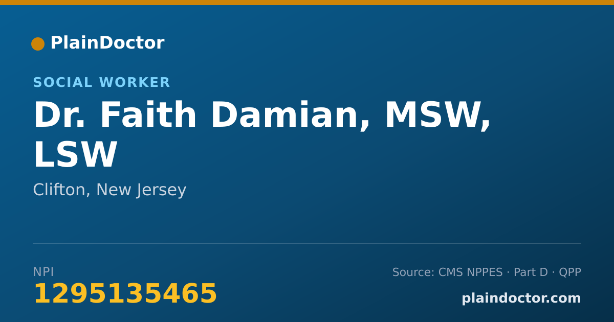 Shareable card for Faith Damian, MSW, LSW - Social Worker, Clifton, NJ