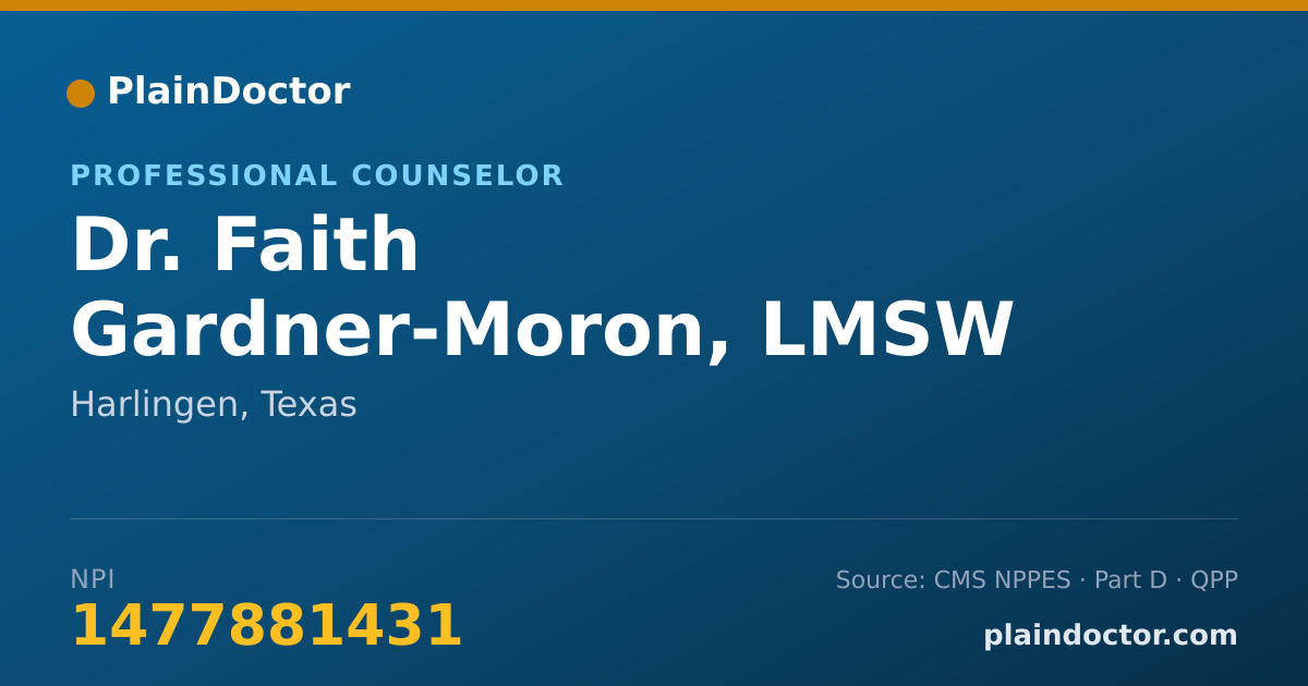 Shareable card for Faith Gardner-Moron, LMSW - Professional Counselor, Harlingen, TX