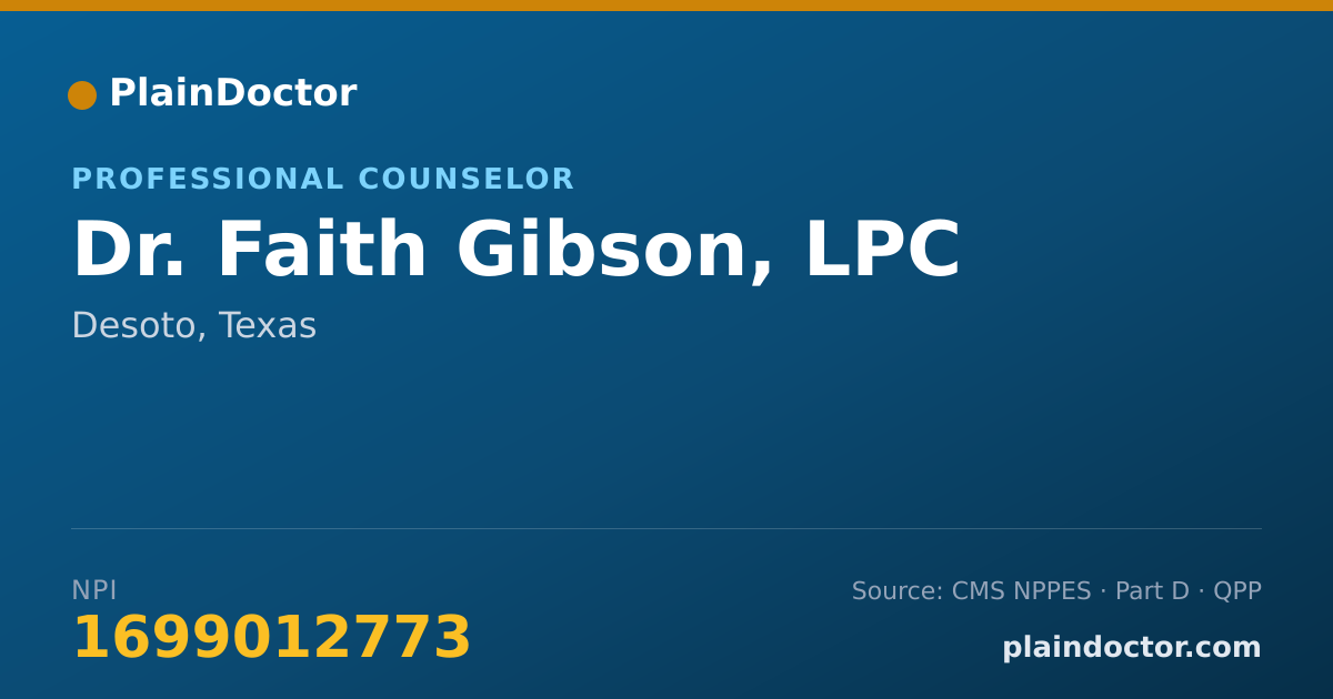 Shareable card for Faith Gibson, LPC - Professional Counselor, Desoto, TX
