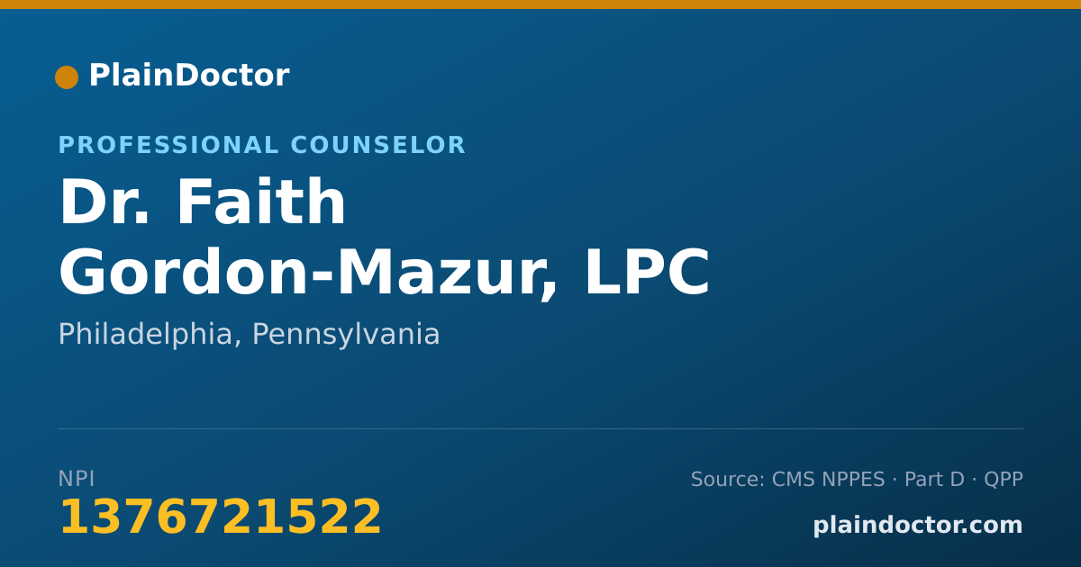 Shareable card for Faith Gordon-Mazur, LPC - Professional Counselor, Philadelphia, PA