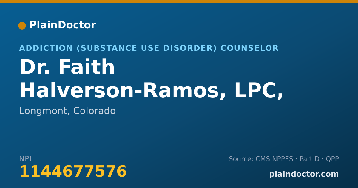 Shareable card for Faith Halverson-Ramos, LPC, LAC, MT-BC - Addiction (Substance Use Disorder) Counselor, Longmont, CO