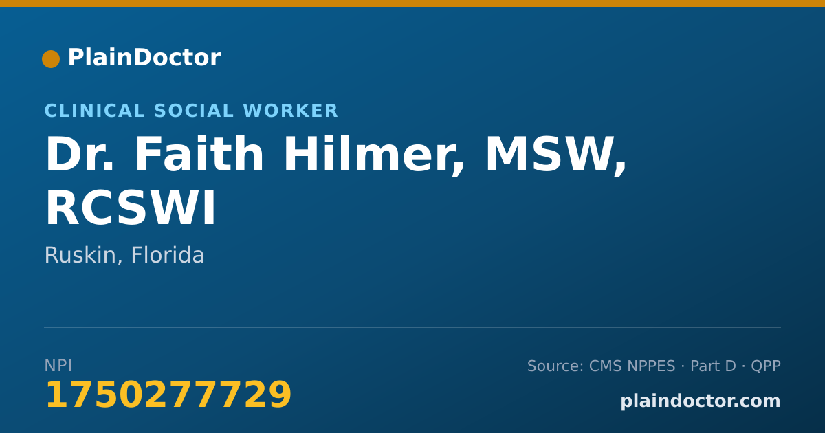 Shareable card for Faith Hilmer, MSW, RCSWI - Clinical Social Worker, Ruskin, FL