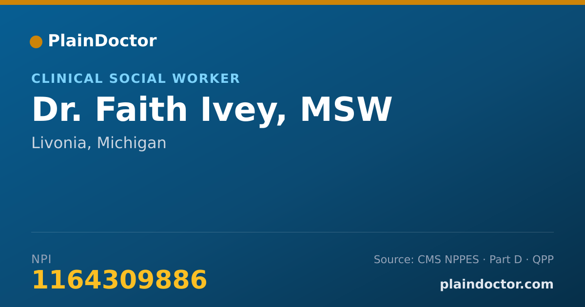 Shareable card for Faith Ivey, MSW - Clinical Social Worker, Livonia, MI