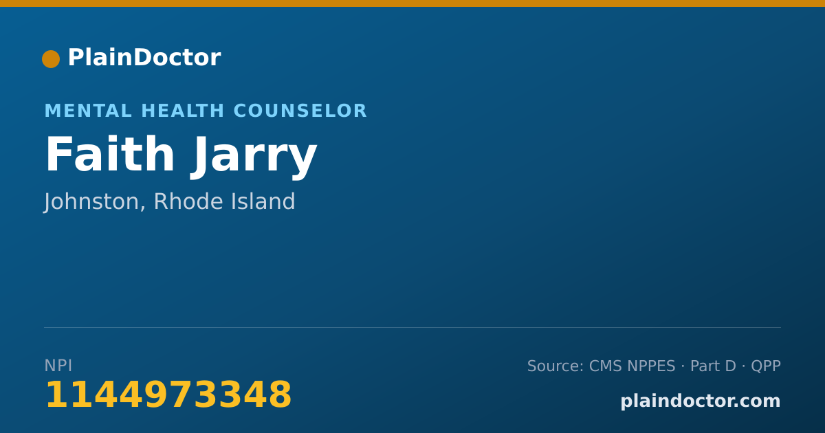 Shareable card for Faith Jarry - Mental Health Counselor, Johnston, RI