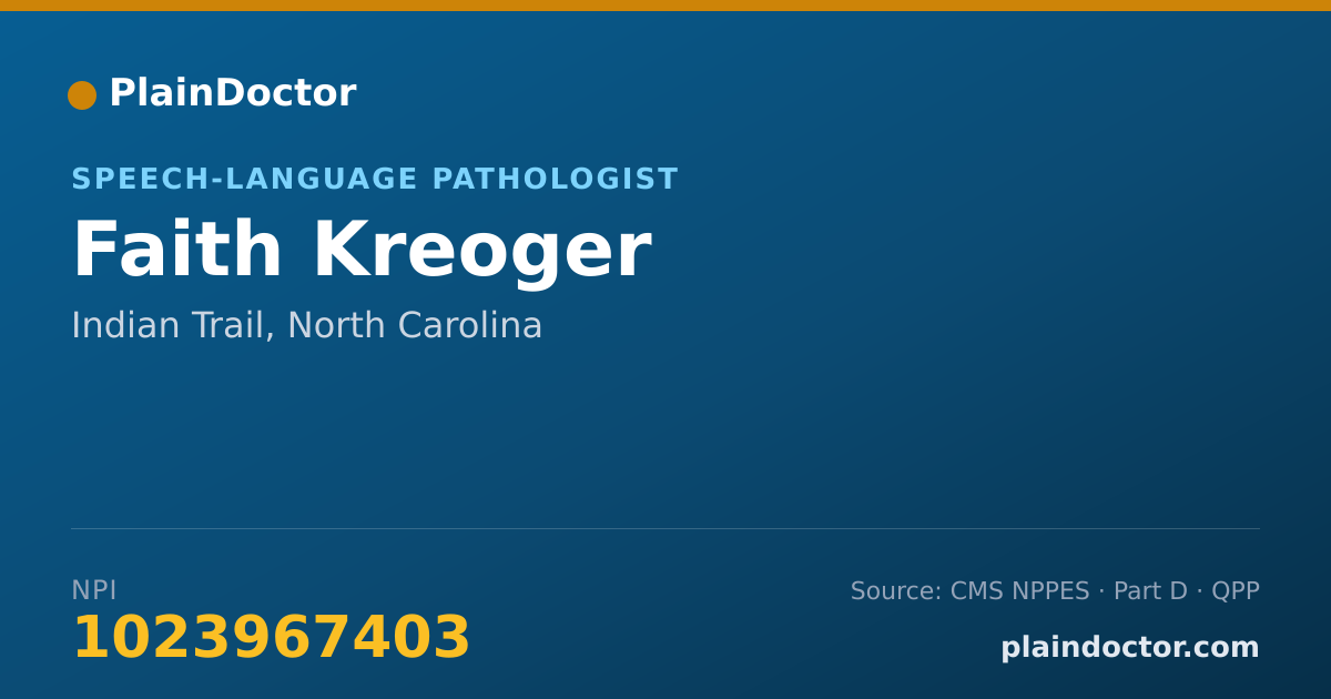 Shareable card for Faith Kreoger - Speech-Language Pathologist, Indian Trail, NC