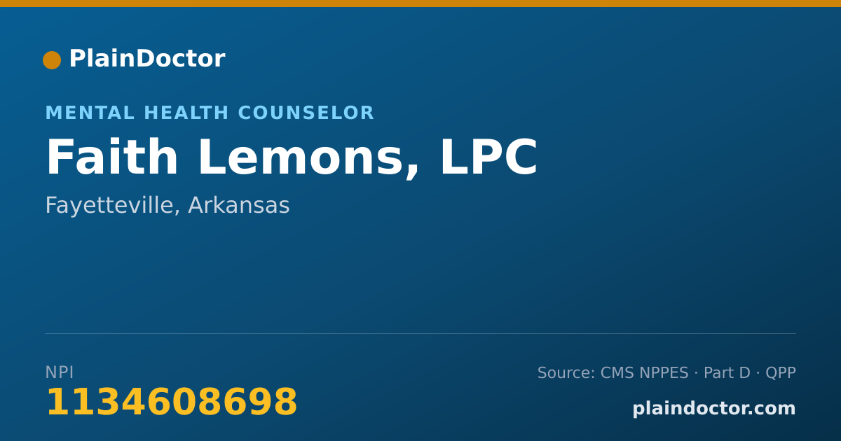 Shareable card for Faith Lemons, LPC - Mental Health Counselor, Fayetteville, AR