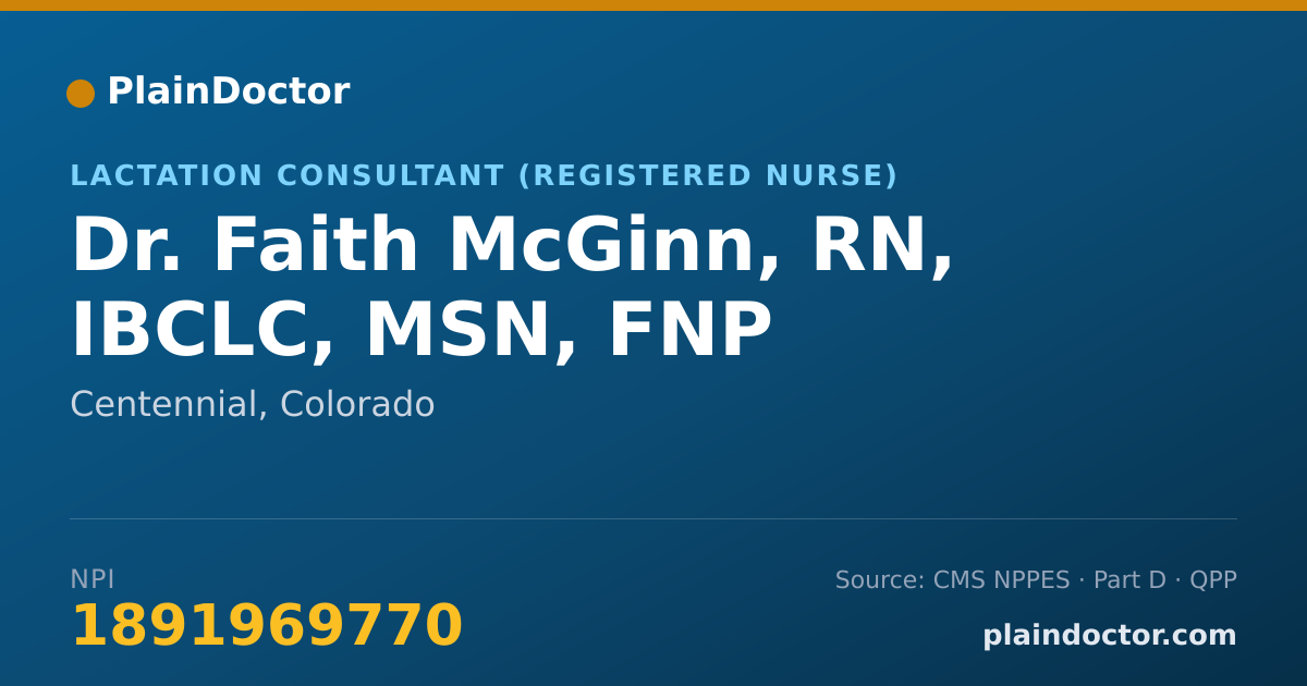 Shareable card for Faith McGinn, RN, IBCLC, MSN, FNP - Lactation Consultant (Registered Nurse), Centennial, CO