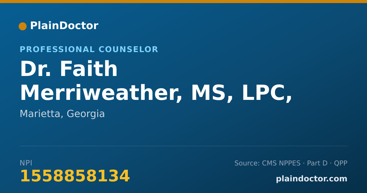 Shareable card for Faith Merriweather, MS, LPC, NCC - Professional Counselor, Marietta, GA