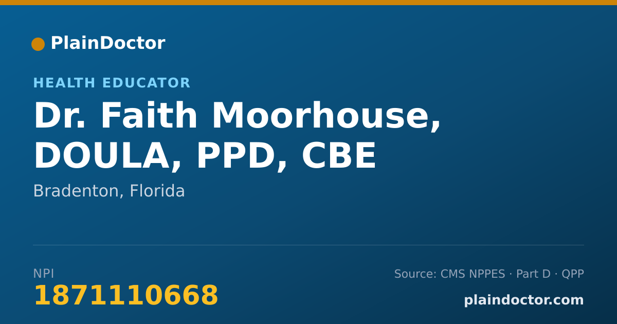 Shareable card for Faith Moorhouse, DOULA, PPD, CBE - Health Educator, Bradenton, FL