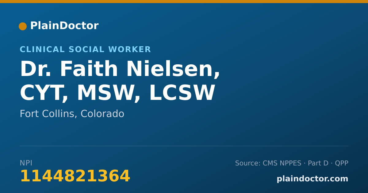 Shareable card for Faith Nielsen, CYT, MSW, LCSW - Clinical Social Worker, Fort Collins, CO