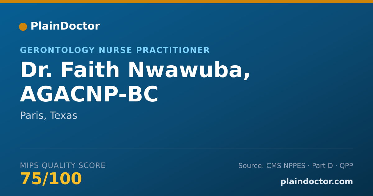 Shareable card for Faith Nwawuba, AGACNP-BC - Gerontology Nurse Practitioner, Paris, TX