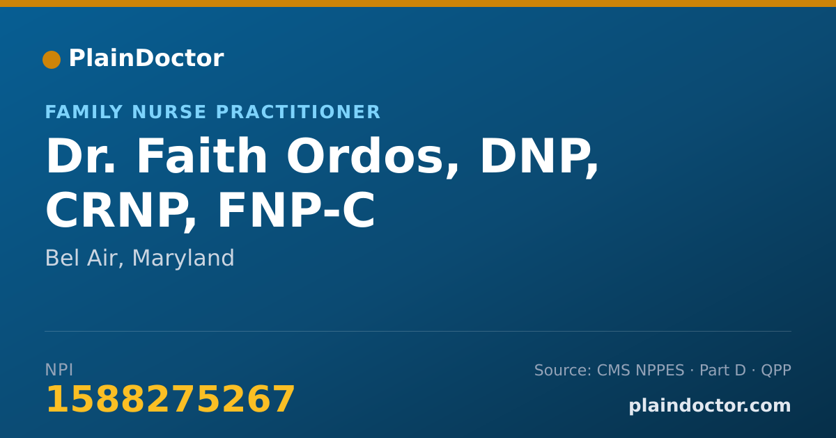 Shareable card for Faith Ordos, DNP, CRNP, FNP-C - Family Nurse Practitioner, Bel Air, MD