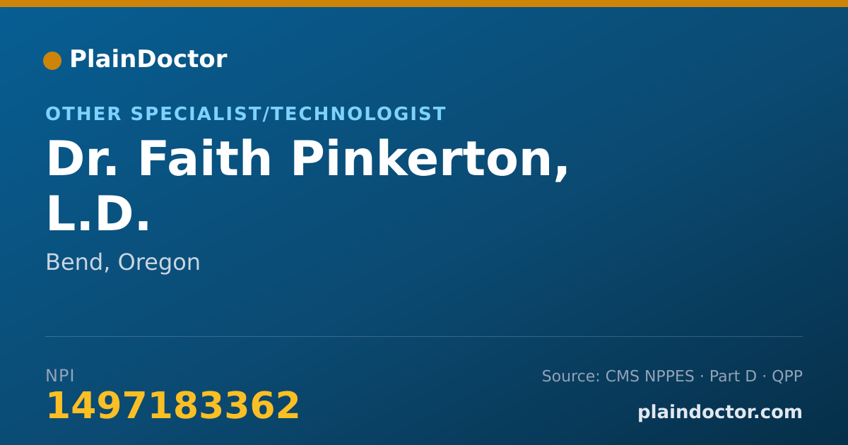 Shareable card for Faith Pinkerton, L.D. - Other Specialist/Technologist, Bend, OR