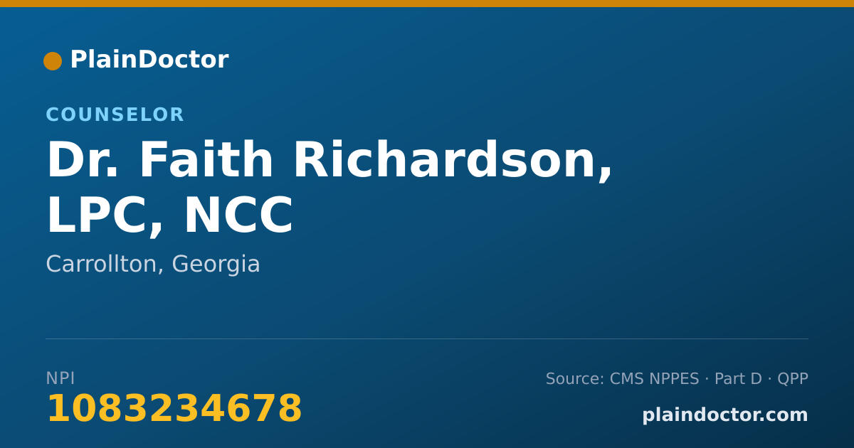 Shareable card for Faith Richardson, LPC, NCC - Counselor, Carrollton, GA