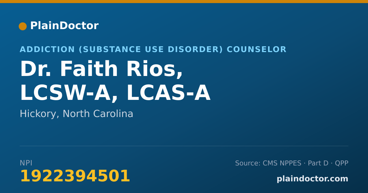 Shareable card for Faith Rios, LCSW-A, LCAS-A - Addiction (Substance Use Disorder) Counselor, Hickory, NC