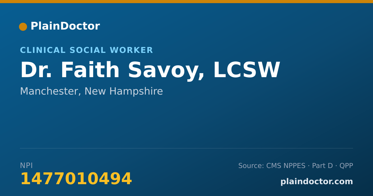Shareable card for Faith Savoy, LCSW - Clinical Social Worker, Manchester, NH