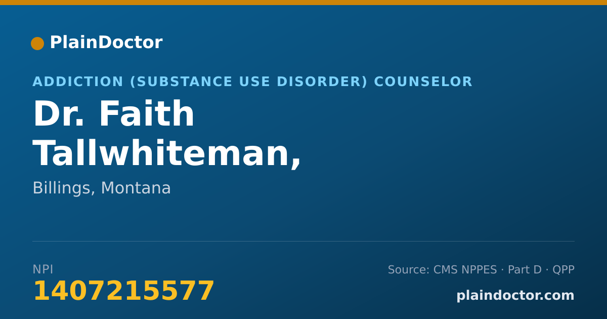 Shareable card for Faith Tallwhiteman, BBH-LAC-LIC-30311 - Addiction (Substance Use Disorder) Counselor, Billings, MT