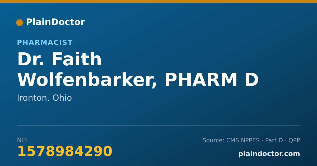 Shareable card for Faith Wolfenbarker, PHARM D - Pharmacist, Ironton, OH