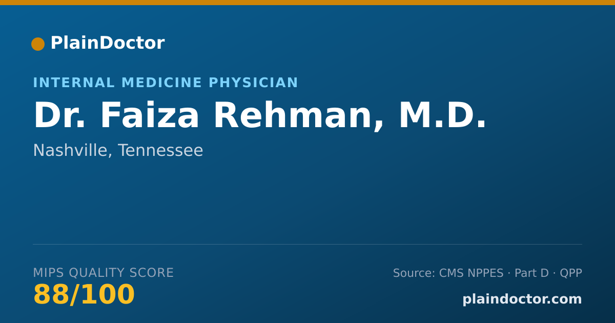 Shareable card for Faiza Rehman, M.D. - Internal Medicine Physician, Nashville, TN