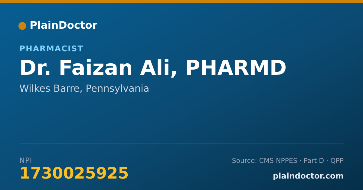 Shareable card for Faizan Ali, PHARMD - Pharmacist, Wilkes Barre, PA