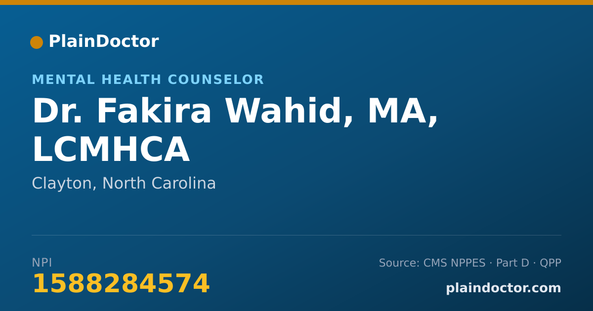 Shareable card for Fakira Wahid, MA, LCMHCA - Mental Health Counselor, Clayton, NC