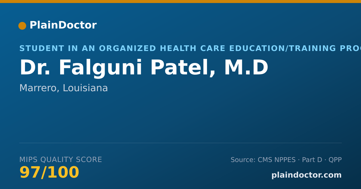 Shareable card for Falguni Patel, M.D - Student in an Organized Health Care Education/Training Program, Marrero, LA
