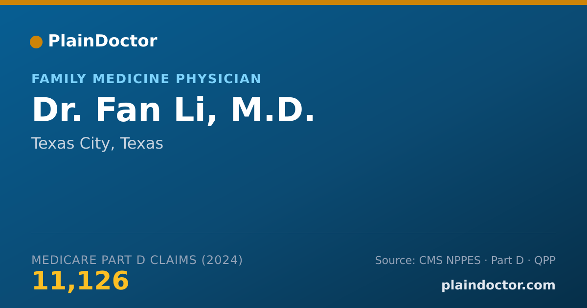 Shareable card for Fan Li, M.D. - Family Medicine Physician, Texas City, TX