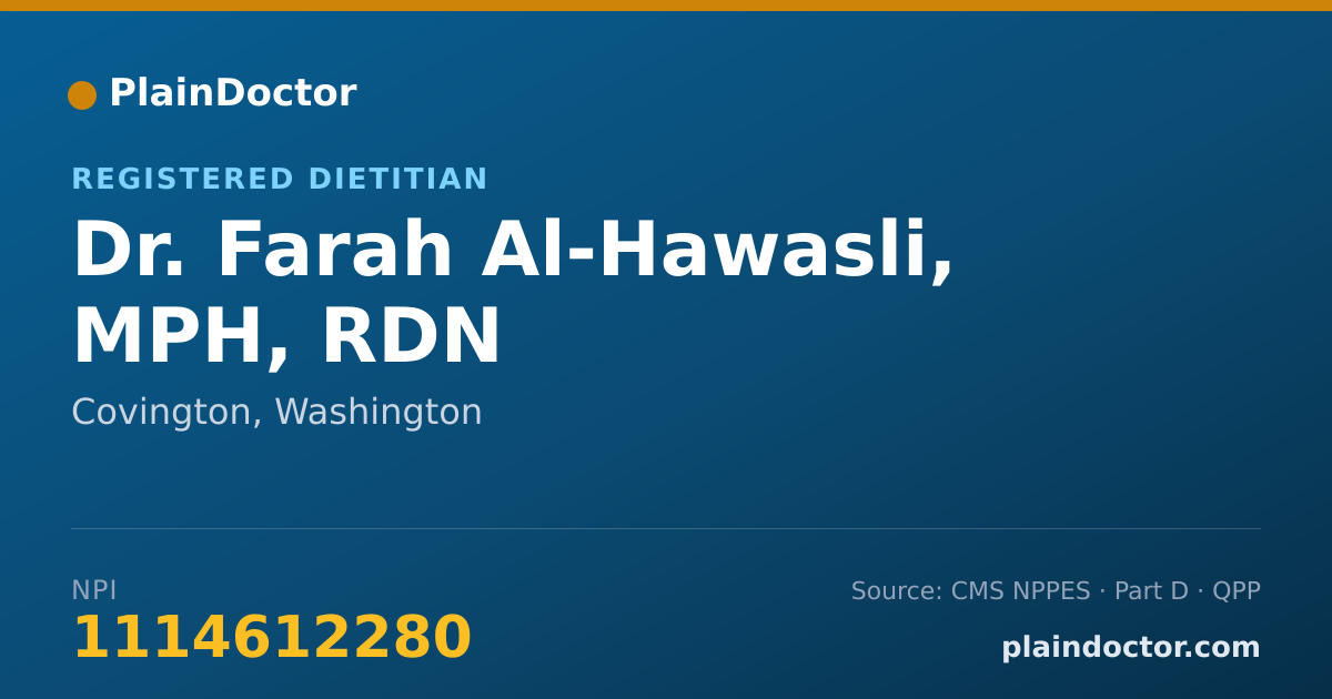 Shareable card for Farah Al-Hawasli, MPH, RDN - Registered Dietitian, Covington, WA