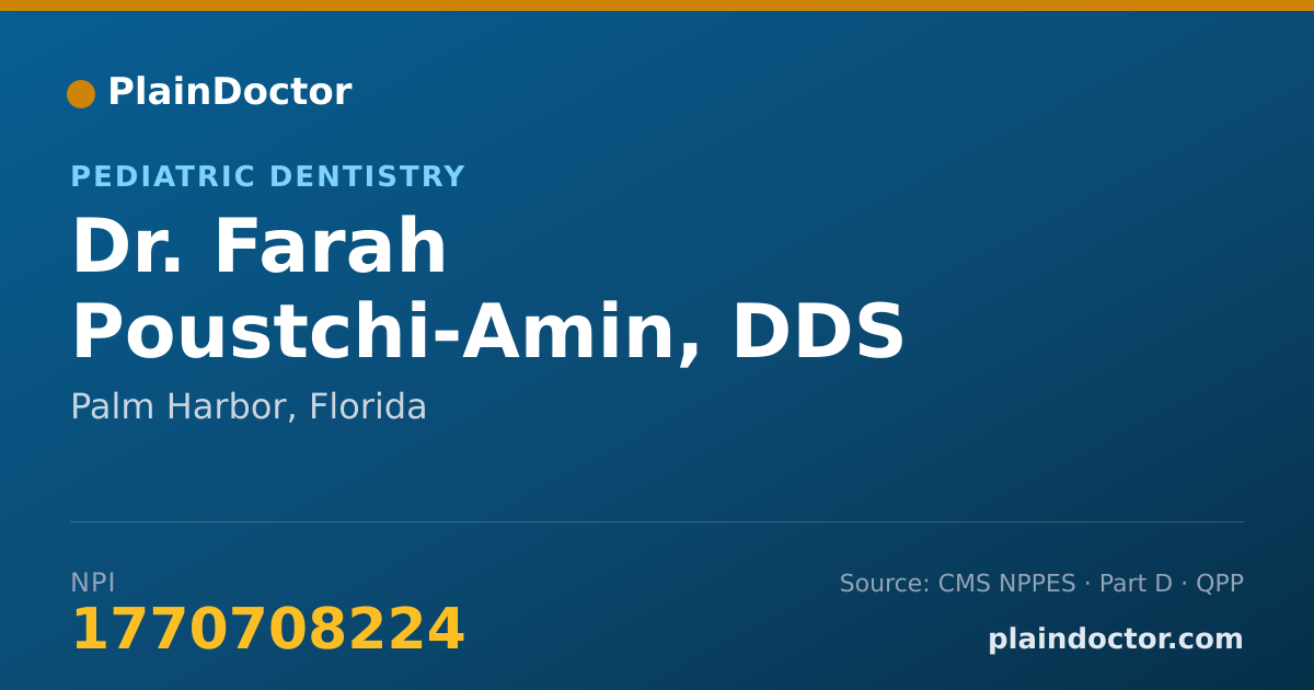 Shareable card for Farah Poustchi-Amin, DDS - Pediatric Dentistry, Palm Harbor, FL