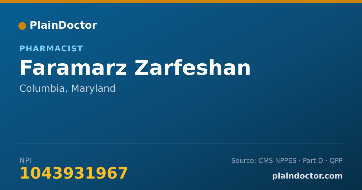 Shareable card for Faramarz Zarfeshan - Pharmacist, Columbia, MD