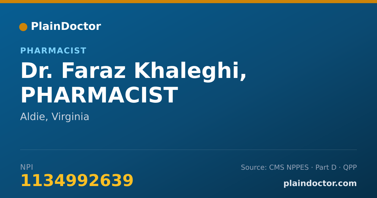 Shareable card for Faraz Khaleghi, PHARMACIST - Pharmacist, Aldie, VA