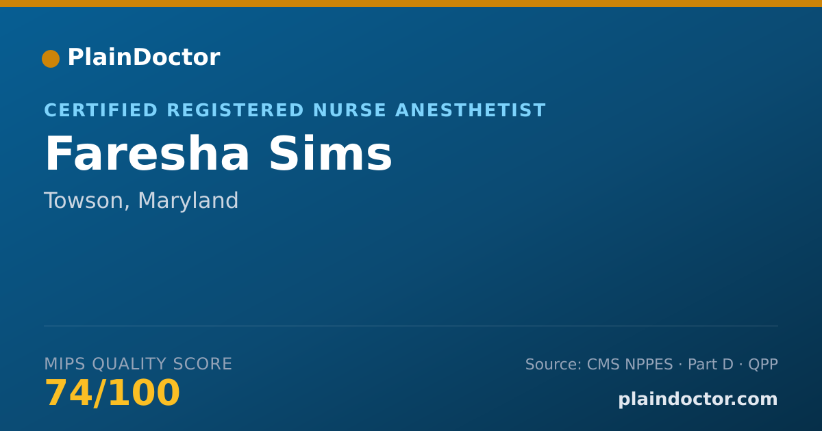 Shareable card for Faresha Sims - Certified Registered Nurse Anesthetist, Towson, MD