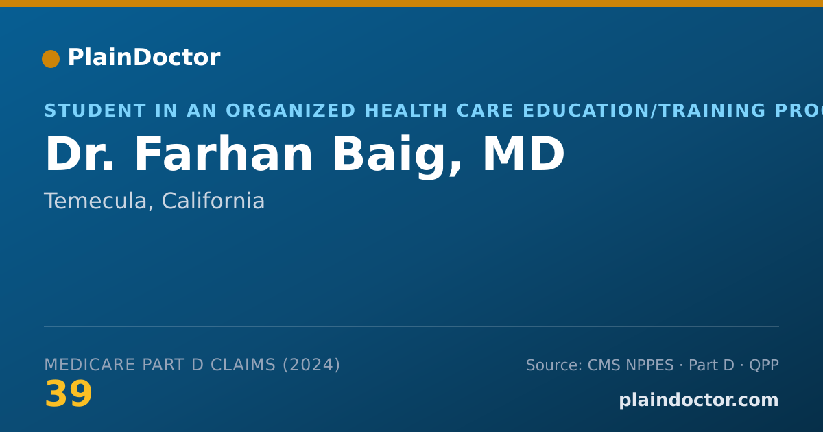 Shareable card for Farhan Baig, MD - Student in an Organized Health Care Education/Training Program, Temecula, CA