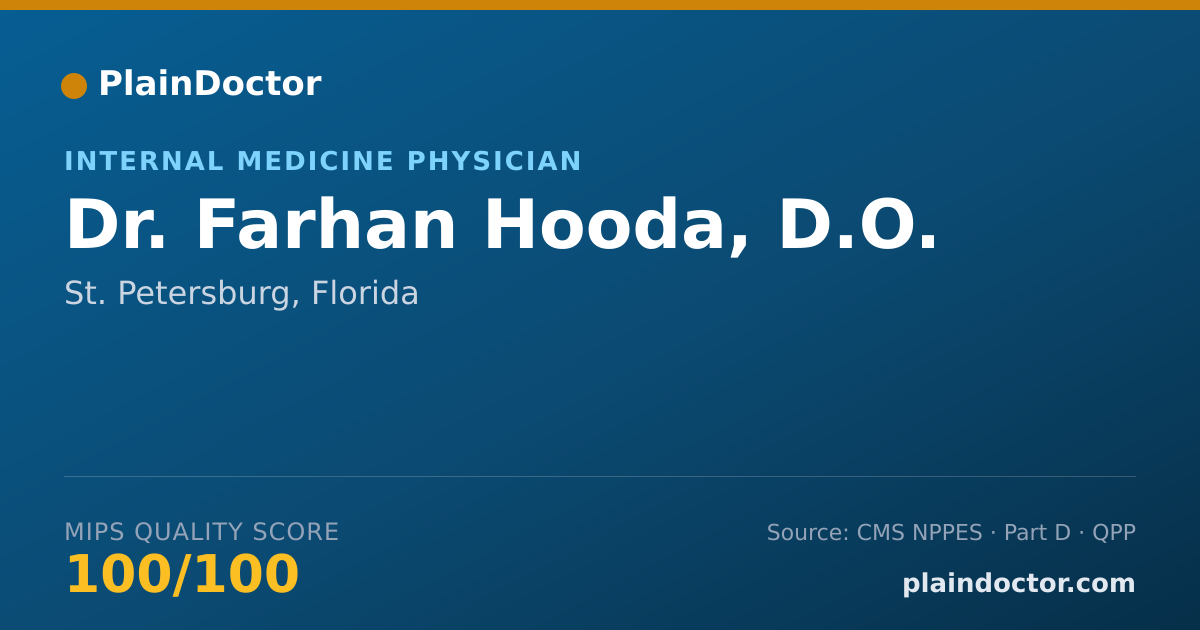 Shareable card for Farhan Hooda, D.O. - Internal Medicine Physician, St. Petersburg, FL