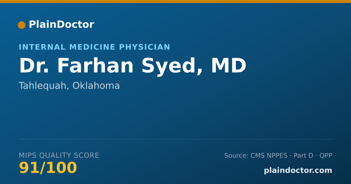 Shareable card for Farhan Syed, MD - Internal Medicine Physician, Tahlequah, OK
