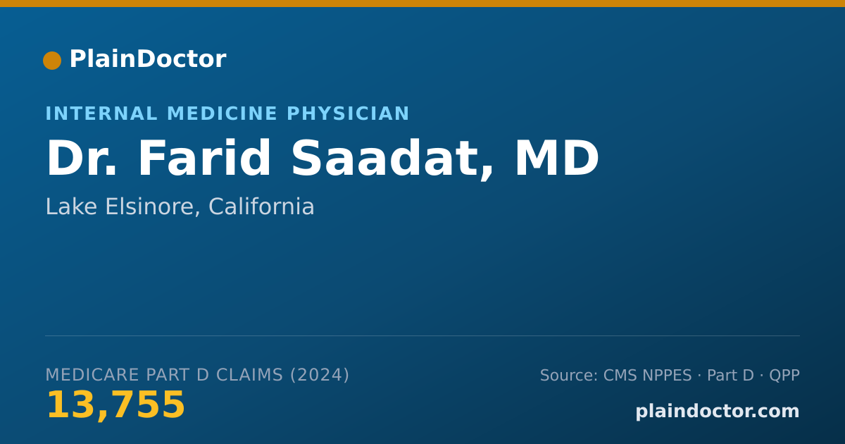 Shareable card for Farid Saadat, MD - Internal Medicine Physician, Lake Elsinore, CA